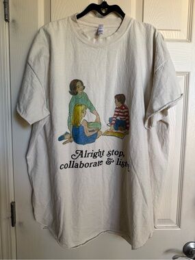 Pebby Forevee Cream Graphic Short Sleeve Tee with Side Slit, Size 2X